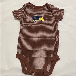 “Bundle 10/$13” Carters 3M Brown Striped Kids One Piece with Truck bodysuit